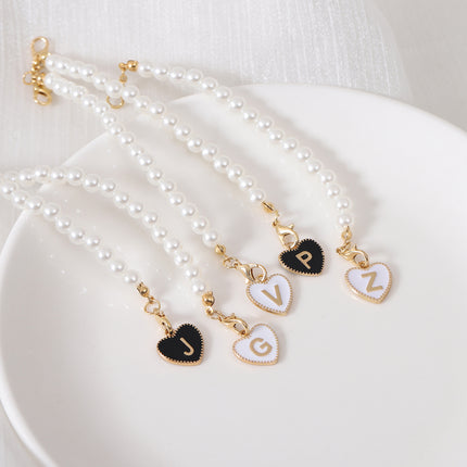 Cross-border keychain Cup accessories Pearl Chain love chain strap lobster buckle hanging 26 English letters chain
