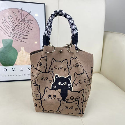 Niche design black and white diamond knitted tote bag handbag casual versatile large capacity messenger bag factory direct sales