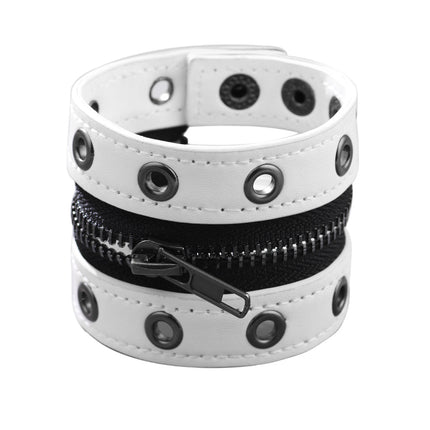 New Foreign Trade European and American Rivet Chain Punk Jewelry Cowhide Bracelet Women's Round Hole Middle Zipper Wide Leather Jewelry