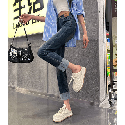 Black High Waist Straight Jeans Women's Autumn and Winter 2025 New All-match Small Nine-point All-match Pipe Pants