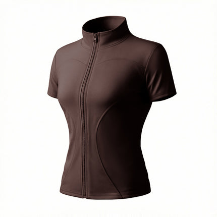 High Elastic Yoga Short-sleeved Jacket with Vertical Collar Zipper Tight Running Jacket Quick-drying Naked Fitness Short-sleeved Women's Summer