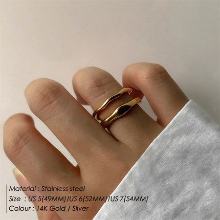 St.Delan 18K Gold Ring, Wavy Irregular Ring, Simple and Fashionable Stainless Steel Ring Batch