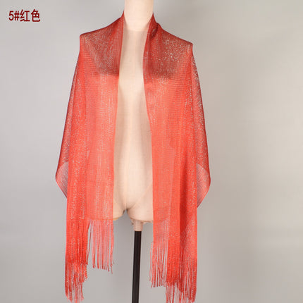 2024 new European and American style sexy flat long beard solid color sunscreen shawl scarf fashion ladies split towel