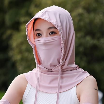 Sun Protection Mask, Face Covering Hat, Integrated Summer Sun Hat for Women Driving and Cycling, Ice Silk Breathable Neck Scarf, Neck Protector