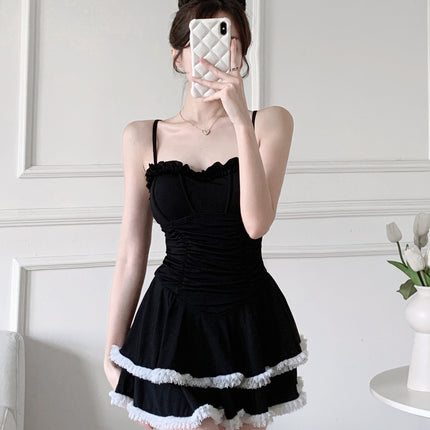 Girls' 2025 New Summer Hot Spring Swimsuit Women's Slimming Look One-Piece Conservative Flesh-Covering Skirt-Style Waist