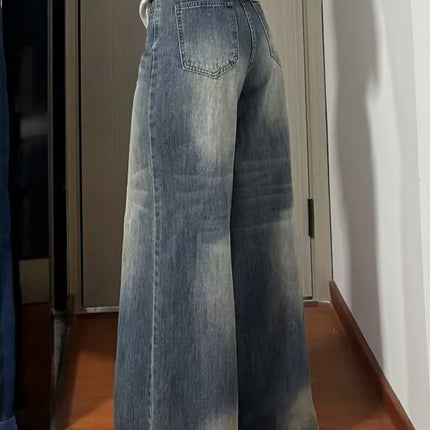 Vintage Washed Wide-Leg Jeans for Women 2025 Autumn New High-Waisted Loose Slimming Straight-Leg Floor-Length Pants