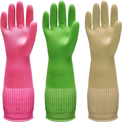 38cm Extended Rubber Gloves for Household Chores, Dishwashing, Kitchen Use, Durable, Thickened Latex, Waterproof, Non-Slip, Cleaning, Laundry