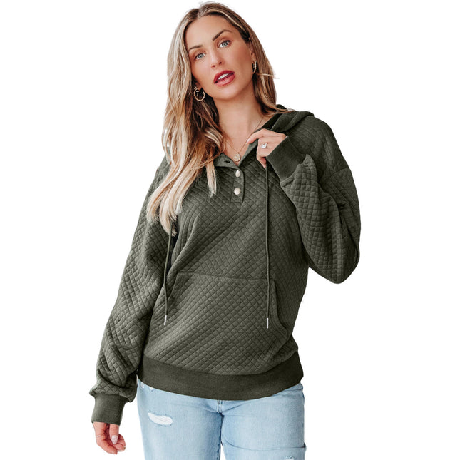 Trendy Plaid Long-Sleeve Sweatshirt Women's Hoodie Jacquard Knit Loose Pocket Top Cross-Border Women's New Fashion