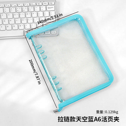 Japanese A5 Transparent Loose-leaf Black Glitter Zipper 6-hole Notebook Ins Style Star Chaser Ledger PVC Case