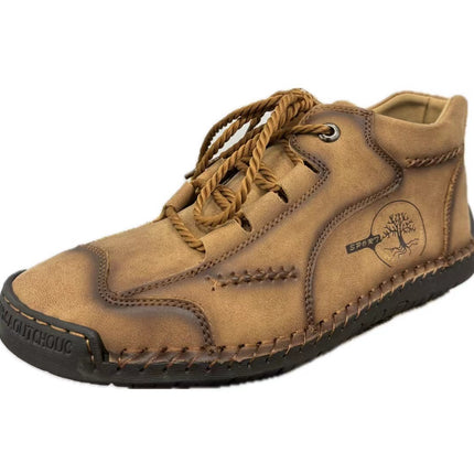 9932 Men's Shoes Short Boots Autumn Sewn Leather Boots High-Top Leather Flats Outdoor Workwear Casual Shoes Large Size Cross-Border Sneakers