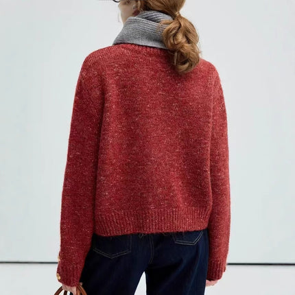 VEG CHAN Red Sweater Women's Autumn and Winter 2024 New Style Chanel Knitted Cardigan Jacket with Sheep Wool