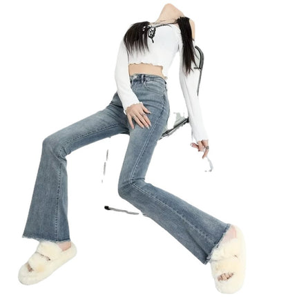 light blue Micro-La Jeans Women's 2024 Summer New High Waist Slim-Fit Slimming Casual All-Match Trendy Horseshoe Pants