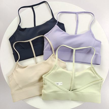 Sports Bra Women's Shock-Proof Running Push-Up Yoga Fitness Halter Bra Yoga Vest Outer Wear with Chest Pad