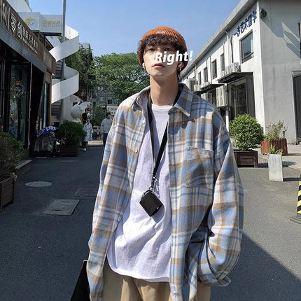 [Original Brushed Plaid] Plaid Shirt for Men, Spring and Autumn Casual Shirt, Couple's Outfit, Loose and Versatile Jacket for Men