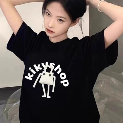 Summer Pure Cotton Short-Sleeved T-Shirt for Women 2026 Plum Blossom Print Design Niche American High Street Loose Half-Sleeved Top