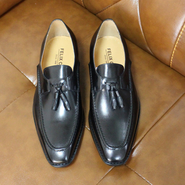 Brand Same Style Small Square Head Tassel Loafers Men's Genuine Leather Shoes Business Dress Men's Shoes Wedding Banquet Shoes
