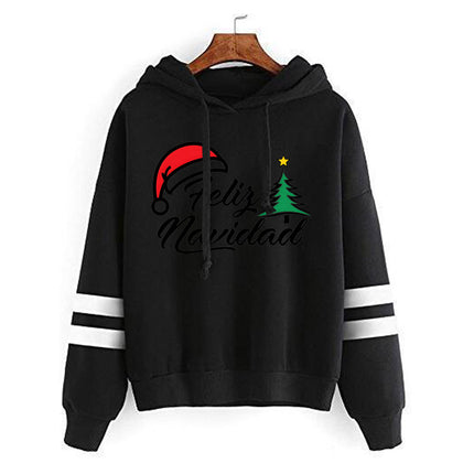 Amazon cross-border supply Christmas hat printed striped parallel bars hooded hoodie autumn and winter European and American men and women