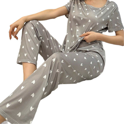 Cross-Border Women's New Foreign Trade Casual Home Wear Heart Short-Sleeved Trousers Two-Piece Set Comfortable Eye Mask Pajamas Set