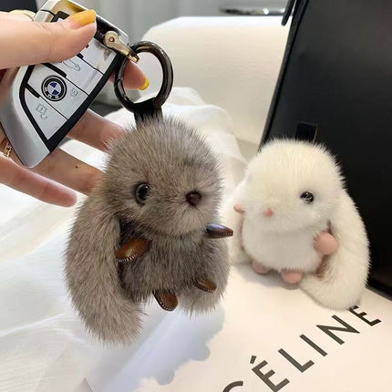 Internet-Famous Big-Eared Rabbit Faux Mink Fur Pendant Wholesale Car Keychain Bag Cute Little Rabbit Doll Car Accessory