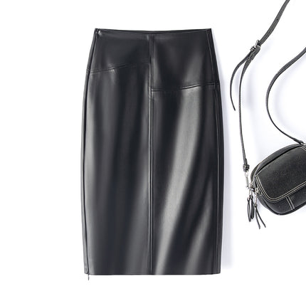 Haining Leather Skirt for Women 2025 Autumn and Winter New High-Waisted Slimming Mid-Length Pencil Skirt Made of Sheepskin Wholesale