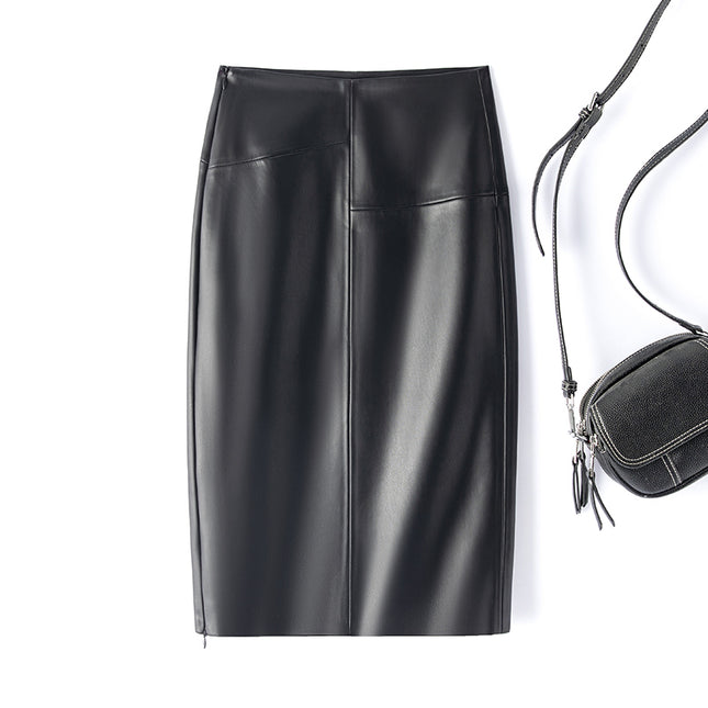 Haining Leather Skirt for Women 2025 Autumn and Winter New High-Waisted Slimming Mid-Length Pencil Skirt Made of Sheepskin Wholesale