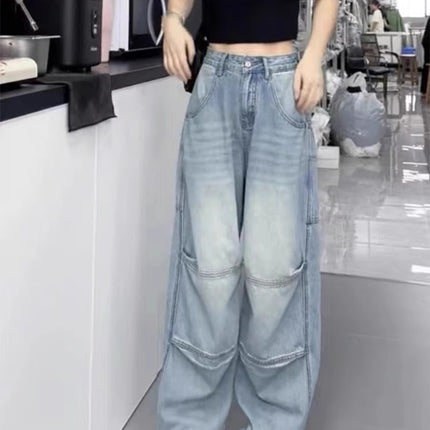 Plus Size Retro American Jeans 2025 Autum New Fat mm Loose High Waist Workwear Straight Wide Leg Floor Mopping Pants