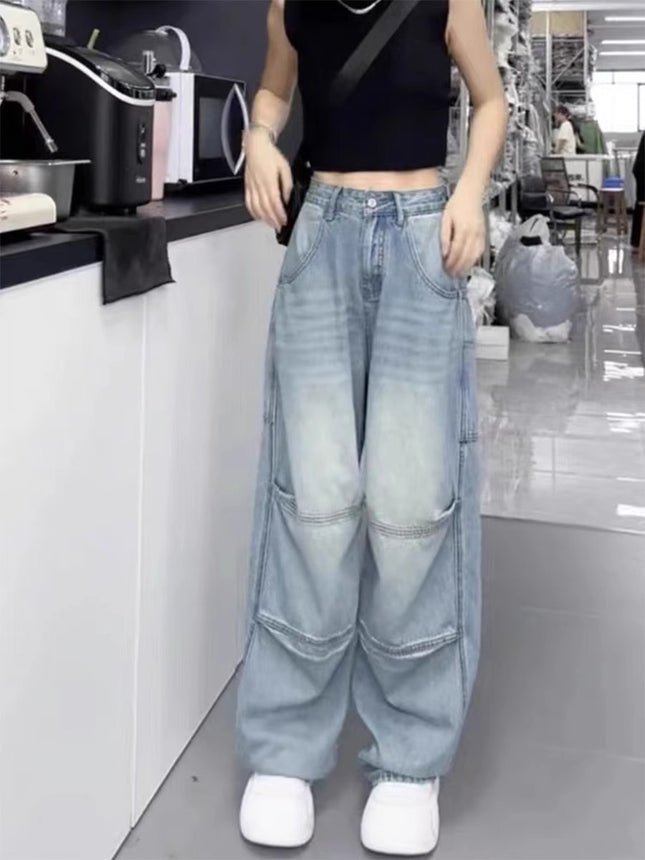 Plus Size Retro American Jeans 2025 Autum New Fat mm Loose High Waist Workwear Straight Wide Leg Floor Mopping Pants