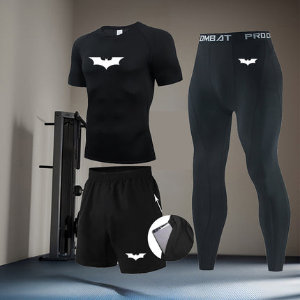 Men's Batman Printed Three-Piece Compression Quick-Drying Long-Sleeved Tights Running Sports Suit Basketball Training Suit
