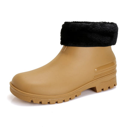 Cross-border Japanese Rain Shoes Women's Adult Non-slip Short Rain Boots Kitchen Work Waterproof Platform fleece-lined Water Shoes Women