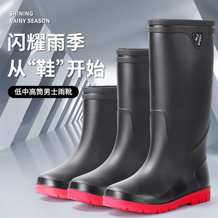 New Thickened High-Tube Men's Waterproof and Non-Slip Outdoor Fishing Boots with Drawstring Closure