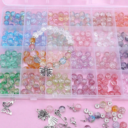 24 Grids 360Pcs Two-Color 8mm Glass Burst Beads Handmade DIY Jewelry Necklace Jewelry Accessories Set Box Geometry