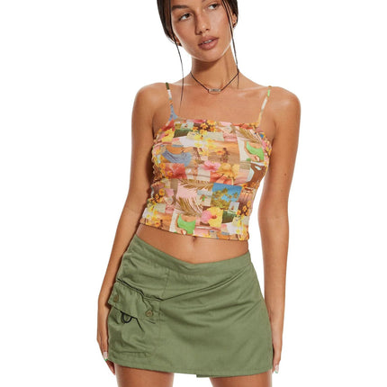 2024 Summer Amazon Y2K New Cross-border Fashion Women's Printed Camisole Small Vest European and American Hot Short