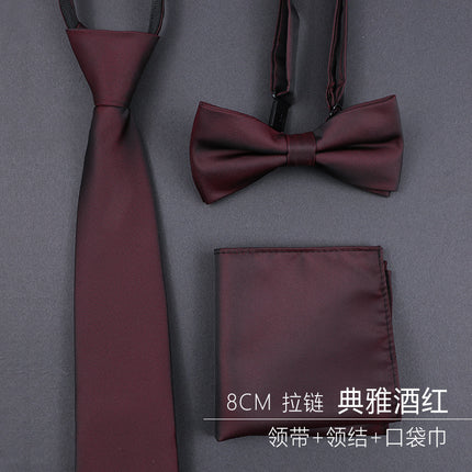 Burgundy Groom Wedding Burgundy Groomsman Formal Business Zipper Knot-Free Men's Tie Wedding