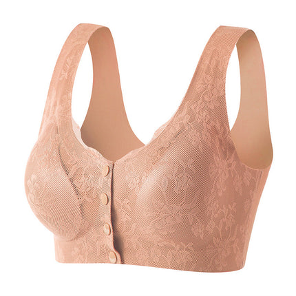 Mom's Underwear Front Opening and Buckle-free Bra Non-steel Ring Gathering Middle-aged and Elderly Women's plus size Lace Bra Thin