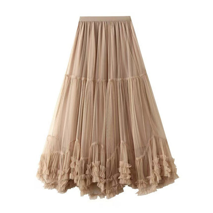 Cross-border Large Pendulum Design Sense Mesh Skirt 2025 New High Waist Slim-looking Pop Skirt Draped Sense Elegant
