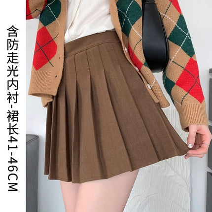 Dark Gray Woolen Pleated Skirt Short Skirt for Women Autumn and Winter 2026 New High-Waisted Slimming Look Preppy Jk Half-Length A-Line Skirt