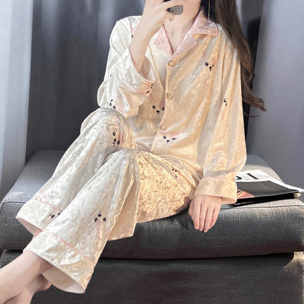 2025 New Gold Velvet Pajamas for Women in Autumn and Winter Cute Popular Ins Style High-End Warm Home Wear Set