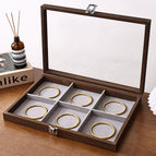 Walnut interior gray jewelry box [6 compartments]