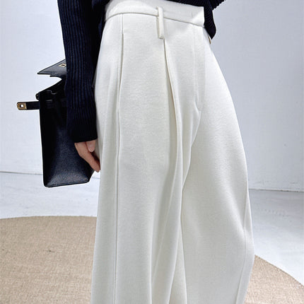 Pet Fans: Autumn and Winter New Style Wool Acetate White Wide-Leg Pants for Women, Woolen Suit Pants, Soft and Waxy Extended Casual Pants