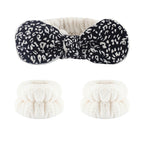 White headband with black panther print + 2 white wristbands / flatlock stitching
