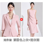 Two-piece set, light pink suit + dress / S