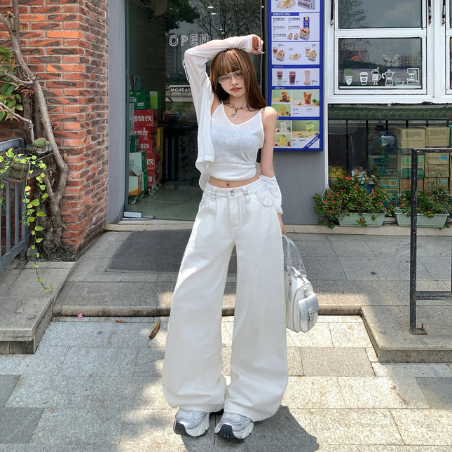 American White High-Waisted Wide-Leg Jeans for Women 2025 Autumn and Winter New Straight-Leg Loose Slimming Look Draped Casual Pants