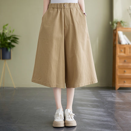 Actual Shot of 2025 Summer New Style Elastic Waist Loose Large Size Women's Versatile Fashionable Slim Casual Three-Quarter Wide Leg Pants