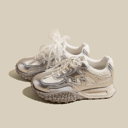 7cm Height-Increasing Silver German Training Shoes for Women, 2026 Spring Sports Shoes, Women's Thick-Soled Casual Versatile Forrest Gump Shoes