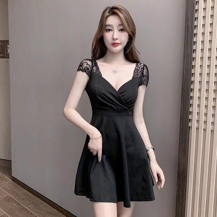 Nightclub Short Skirt, Slimming Belly, Nightclub Work Clothes, Main Store Lace Foot Bath Splicing Dress