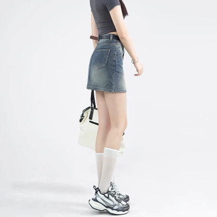 Denim Skirt Women's Short Skirt 2024 Summer New High Waist Slimming Anti-running Light Cover Meat Design Sense Wrap Hip Skirt
