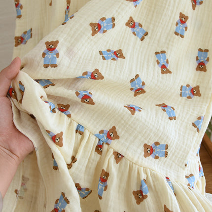 Cotton Gauze Sling Nightgown Women's Summer All Cotton Thin Cute Fresh Pajamas Loose Sweet Crepe Home Clothes