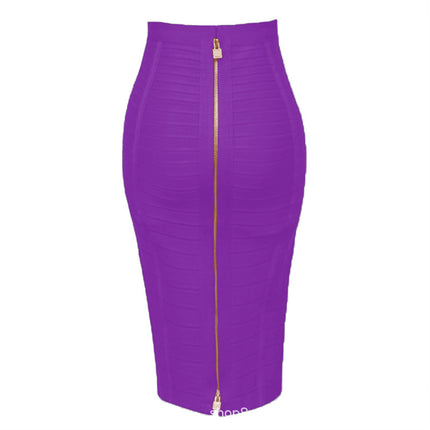 Amazon Aliexpress Best-Selling 16-Color Bandage Skirt Stripesd Zipper Double-Open Sexy High-Waist Hip Skirt Skirt