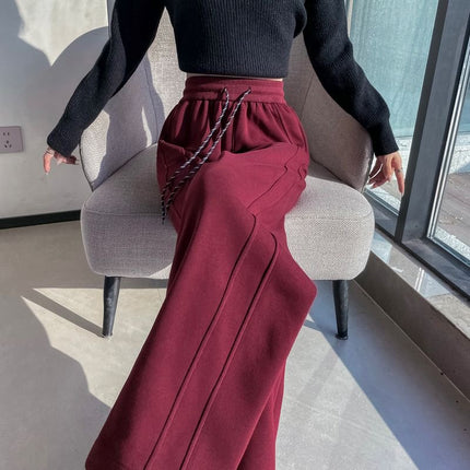 Shisanxing 2026 Autumn/Winter New High-Waisted Slim Fit Banana Pants Wide-Leg Pants Straight Casual Pants Sports Pants for Women