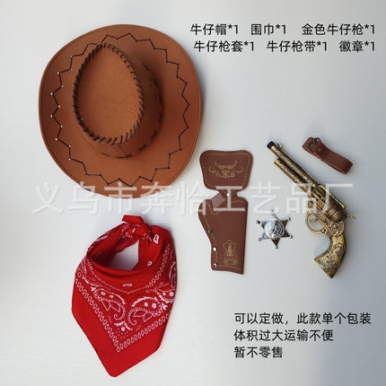 Samurai Costume Props Silver Gold Cowboy Gun Children's Weapons Toys Western Cowboy Weapons Revolver Pistol Scarf